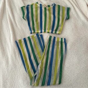 Striped Knit Two-Piece Set in Blue, Green & White